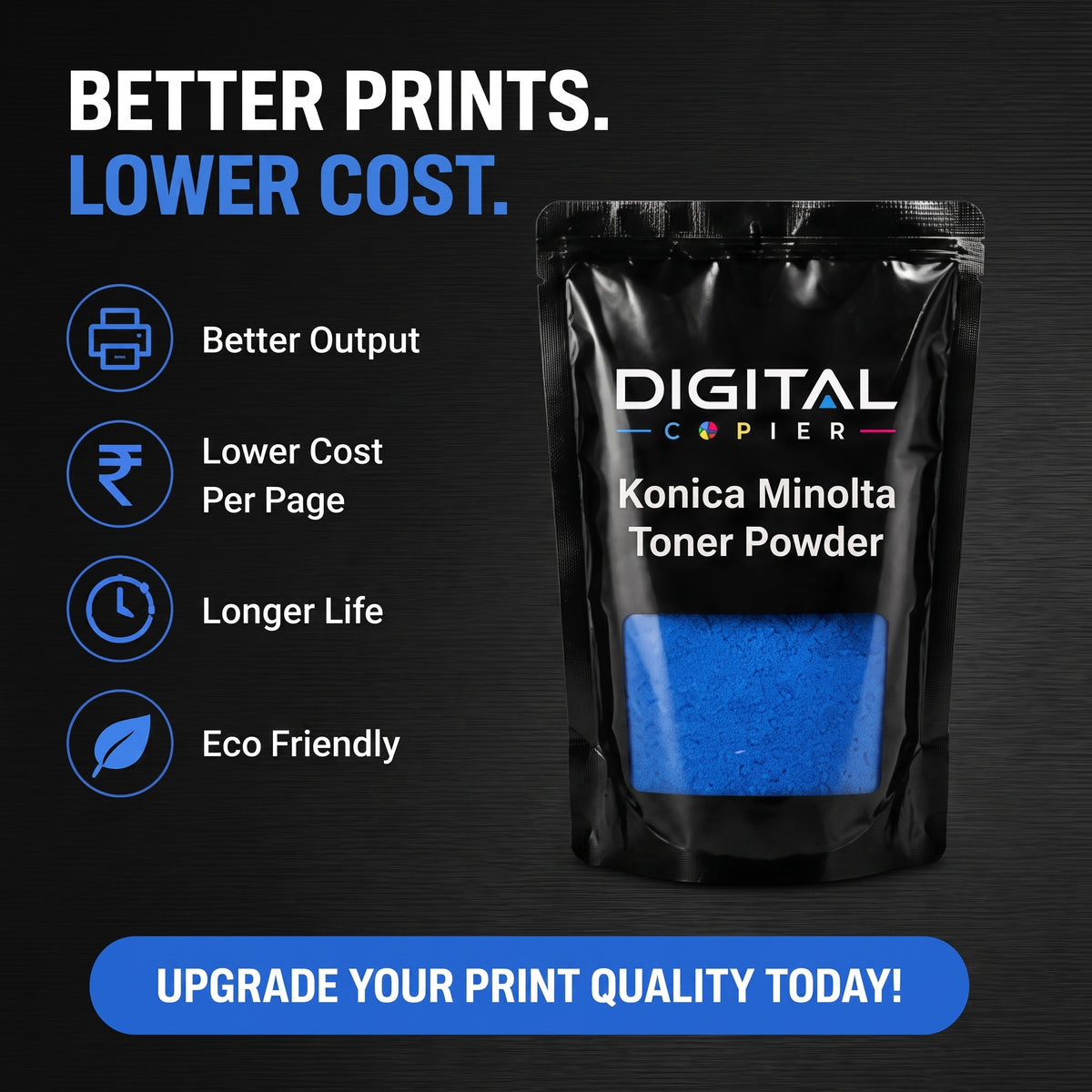 Digital Copier Konica Minolta Cyan Toner Powder | Compatible in C220 C250i C308 C364 C458 C558 C658 Series | Black Foil Pouch Pack | Premium Quality | Value Price
