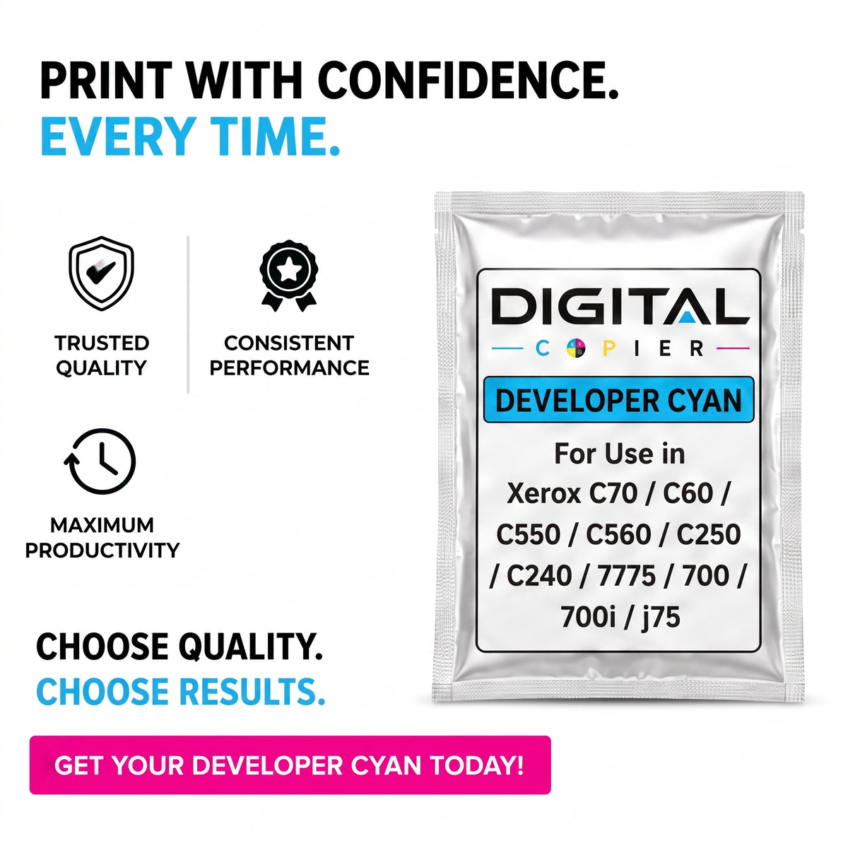 Digital Copier Xerox Cyan Developer Powder | Compatible in Color C60 DCP770 DC250 J75 C75 550 | OEM Quality Developer Powder | Durable Quality | Value Price