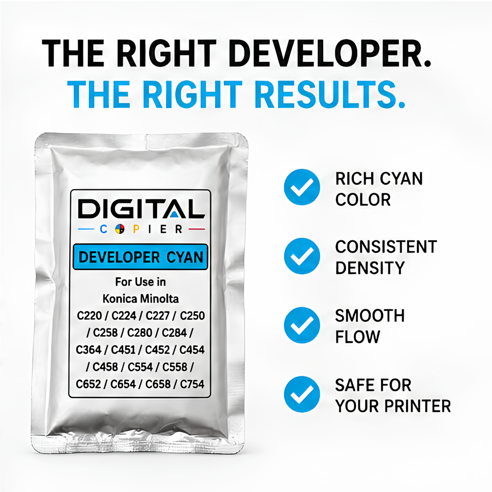 Digital Copier Konica Minolta Cyan Developer Powder for Photocopier Printing | Compatible in C220 C227 C364 C458 C658 Series | High Yield Performance | Premium Quality | Best Price