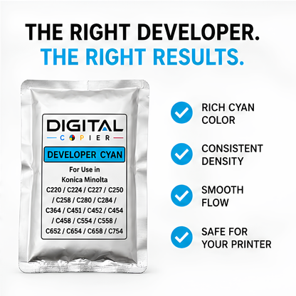 Digital Copier Konica Minolta Cyan Developer Powder for Photocopier Printing | Compatible in C220 C227 C364 C458 C658 Series | High Yield Performance | Premium Quality | Best Price