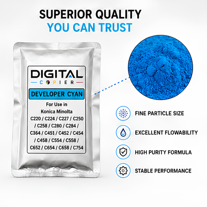 Digital Copier Konica Minolta Cyan Developer Powder for Photocopier Printing | Compatible in C220 C227 C364 C458 C658 Series | High Yield Performance | Premium Quality | Best Price
