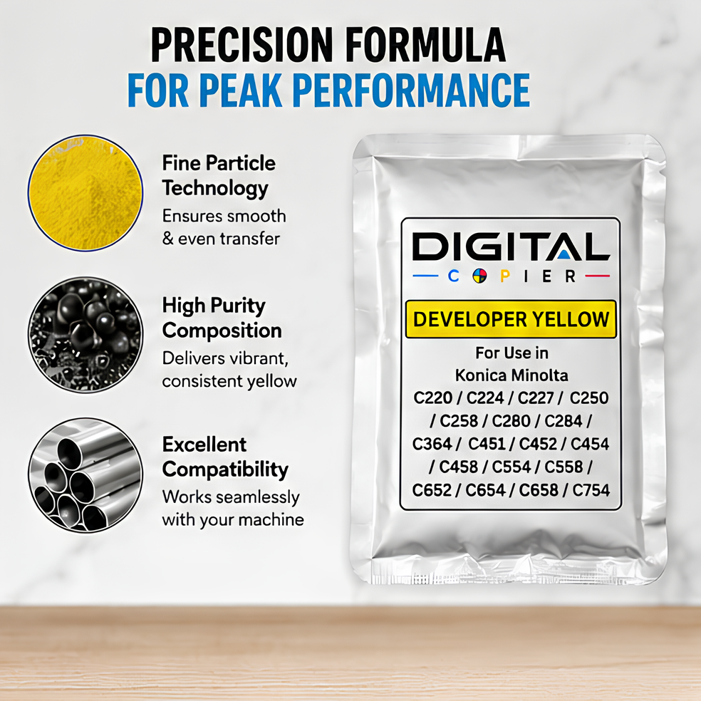 Digital Copier Konica Minolta Yellow Developer Powder for Copier Printing | Compatible in C220 C227 C368 C458 C554 C658 | Premium Quality | Best Price