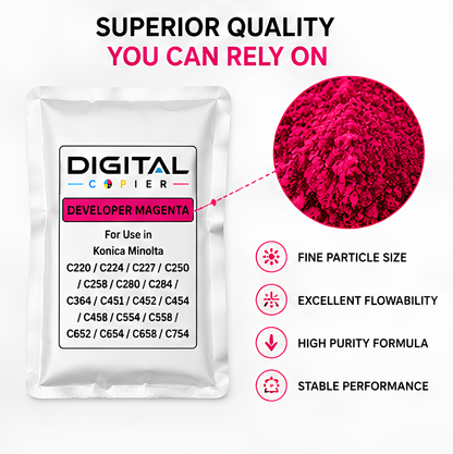 Digital Copier Konica Minolta Developer Magenta Powder for Color Copier Printing | High Yield Premium Quality Compatible in C220 C227 C368 C454 C554 C658 | Best Value Price