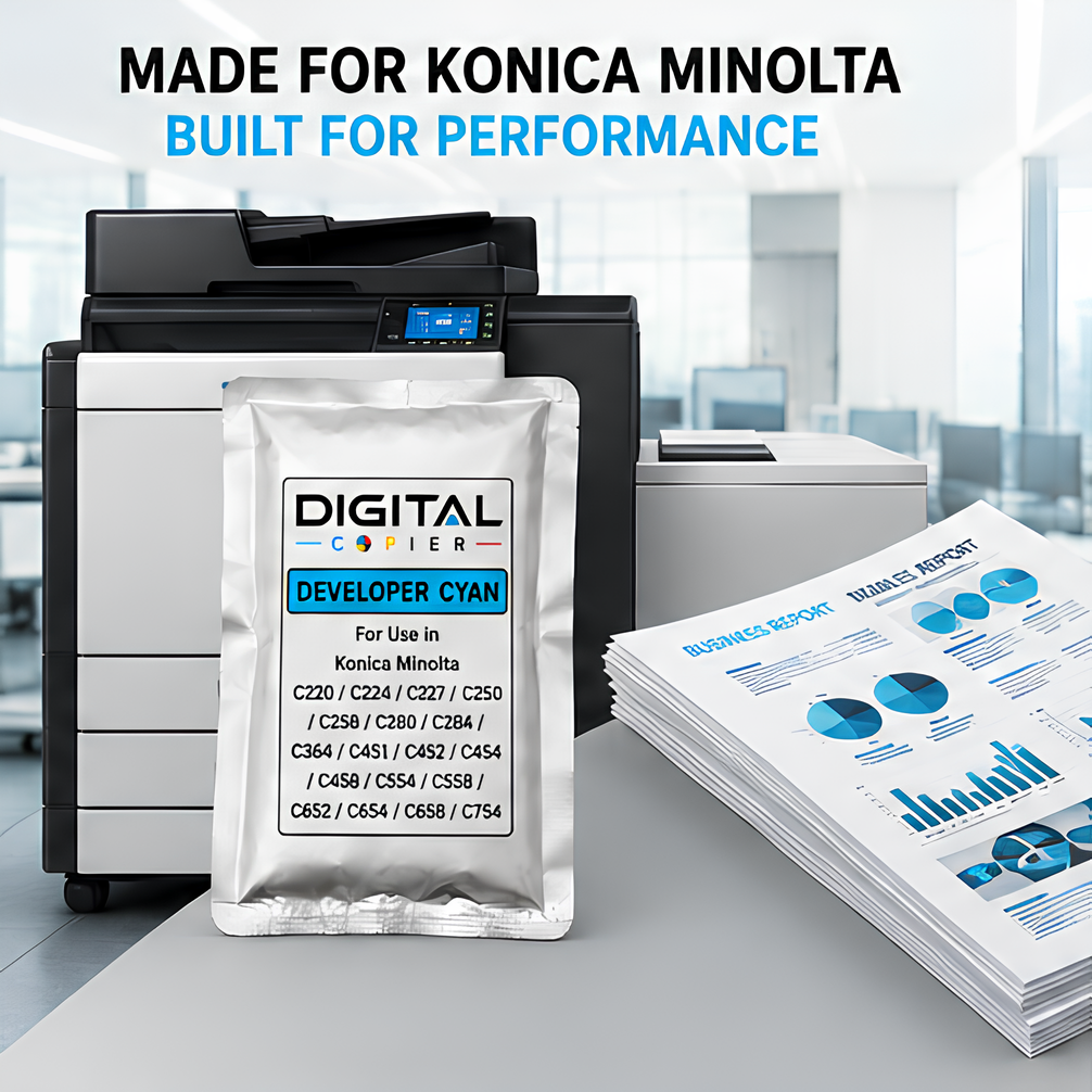 Digital Copier Konica Minolta Cyan Developer Powder for Photocopier Printing | Compatible in C220 C227 C364 C458 C658 Series | High Yield Performance | Premium Quality | Best Price