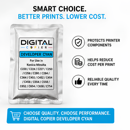 Digital Copier Konica Minolta Cyan Developer Powder for Photocopier Printing | Compatible in C220 C227 C364 C458 C658 Series | High Yield Performance | Premium Quality | Best Price