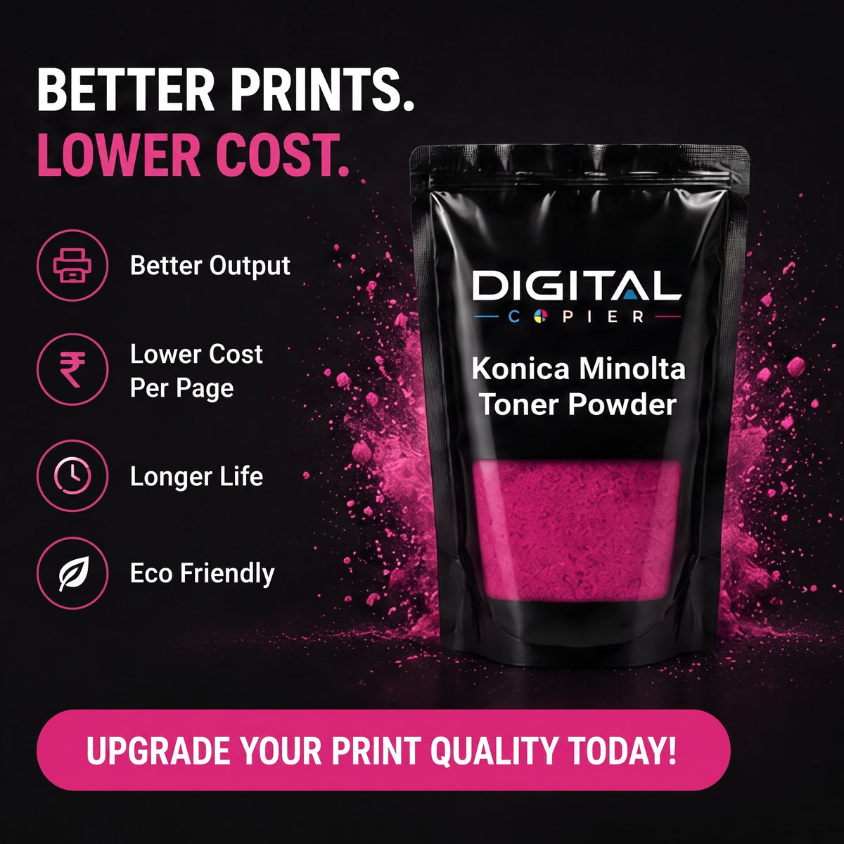 Digital Copier Konica Minolta Magenta Toner Powder | Compatible in C220  C364 C458 C558 C658 Series | Black Foil Pouch Pack | Premium Quality | Value Price