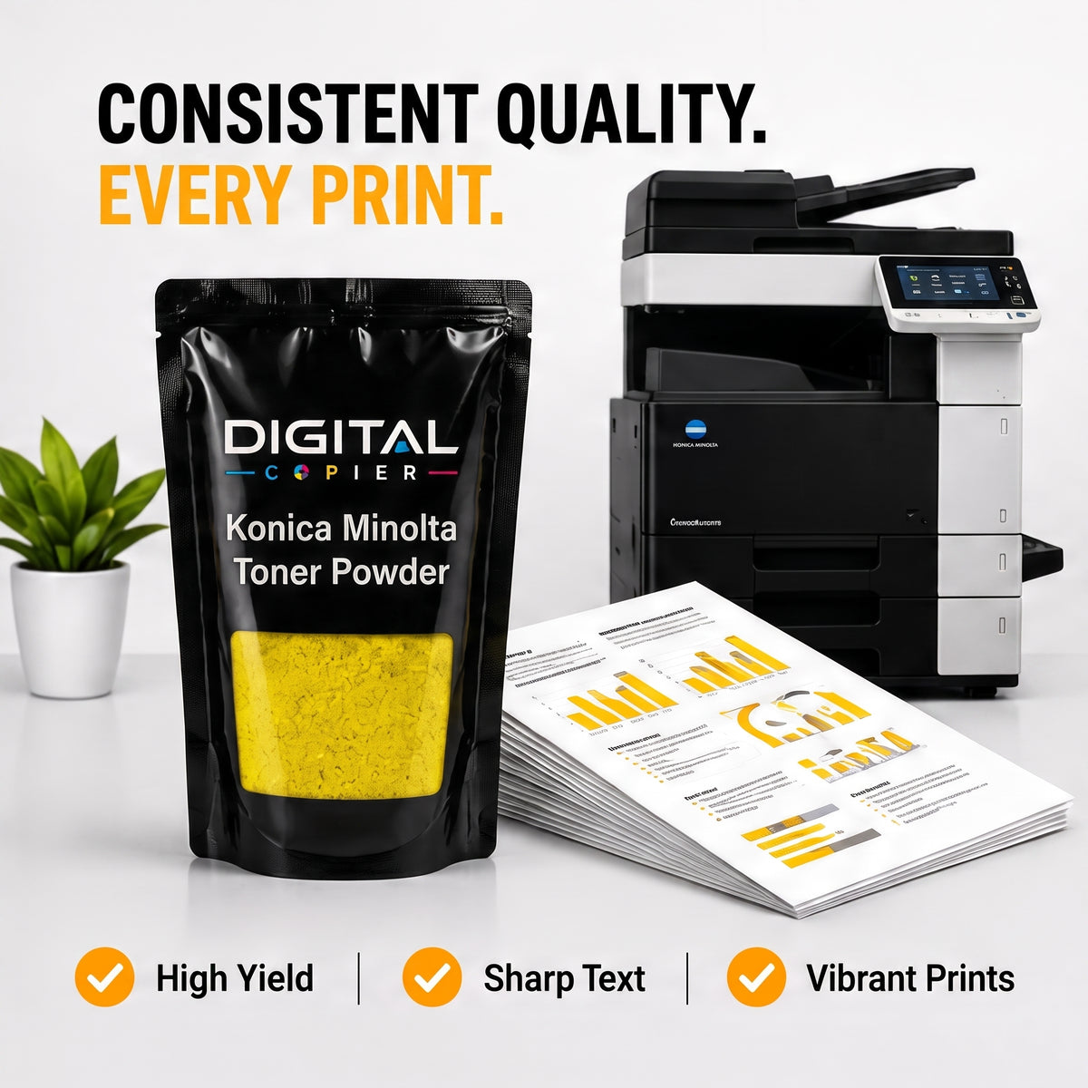 Digital Copier Konica Minolta Yellow Toner Powder | Compatible in C220 C364 C458 C558 C658 Series | Black Foil Pouch Pack | Premium Quality | Value Price