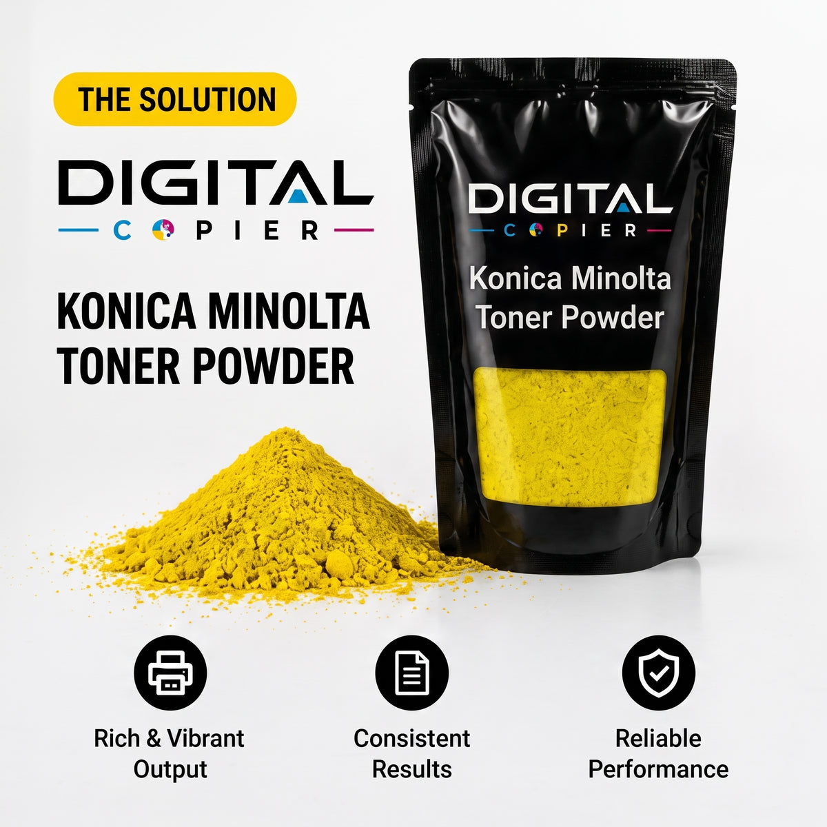 Digital Copier Konica Minolta Yellow Toner Powder | Compatible in C220 C364 C458 C558 C658 Series | Black Foil Pouch Pack | Premium Quality | Value Price