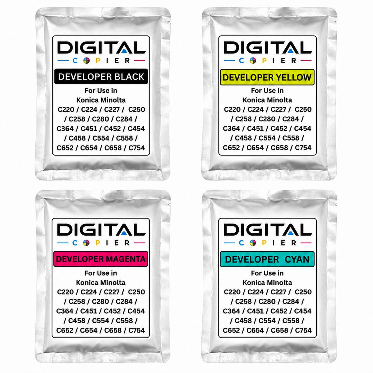 Digital Copier Konica Minolta Developer Powder Set of C,M,Y,K | Compatible in C220  C364 C458 C558 C658 | Quality Solution
