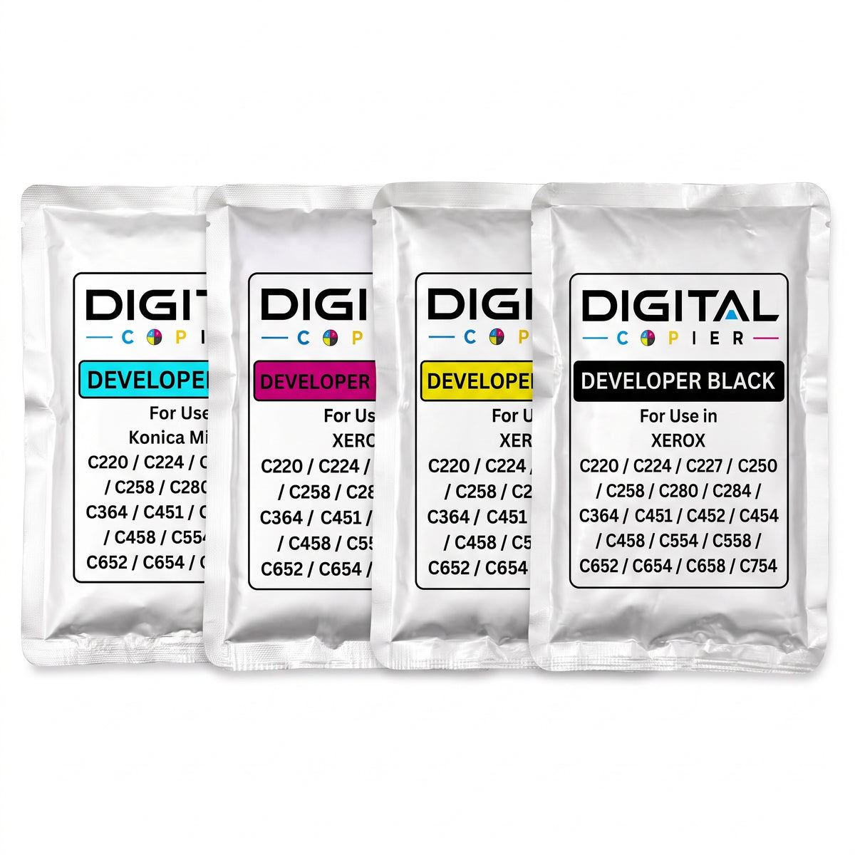 Digital Copier Konica Minolta Developer Powder Set of C,M,Y,K | Compatible in C220  C364 C458 C558 C658 | Quality Solution