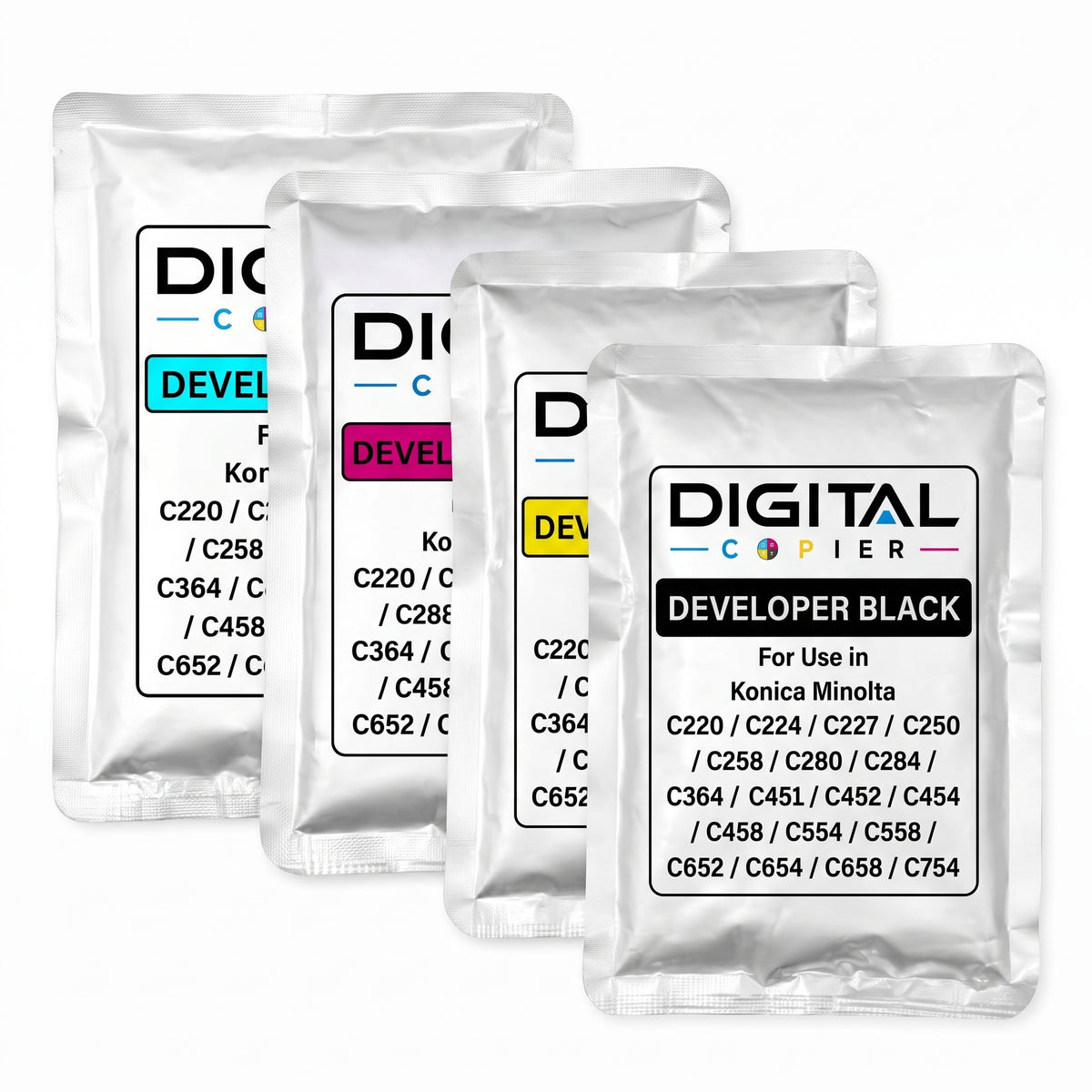 Digital Copier Konica Minolta Developer Powder Set of C,M,Y,K | Compatible in C220  C364 C458 C558 C658 | Quality Solution
