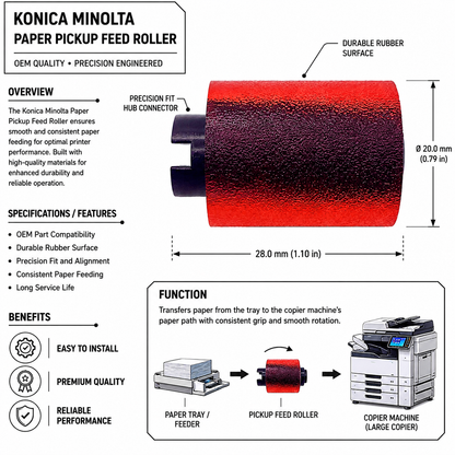 Konica Minolta Feed Separation Roller | Compatible for C224 C308 C368 C454 | Durable Replacement Spare Part | Budget Price