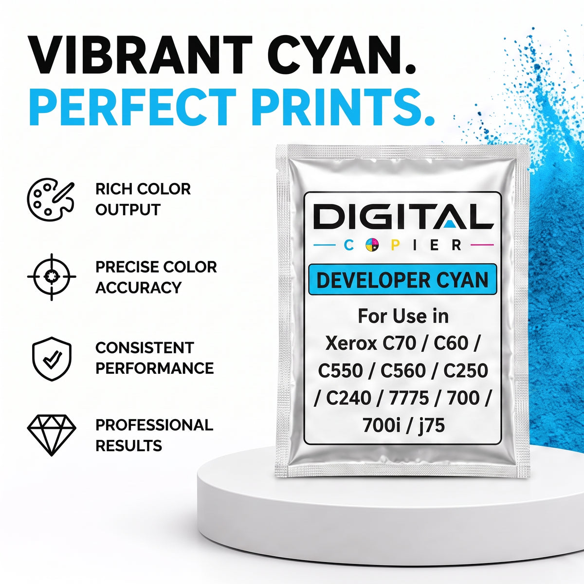 Digital Copier Xerox Cyan Developer Powder | Compatible in Color C60 DCP770 DC250 J75 C75 550  | OEM Quality Developer Powder | Durable Quality | Value Price