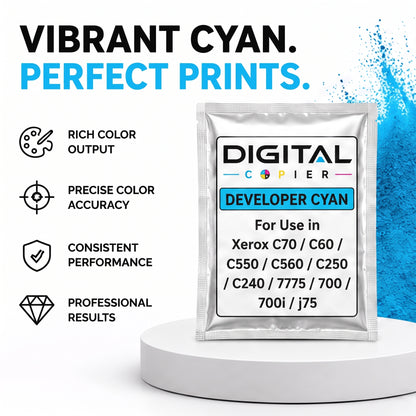 Digital Copier Xerox Cyan Developer Powder | Compatible in Color C60 DCP770 DC250 J75 C75 550  | OEM Quality Developer Powder | Durable Quality | Value Price