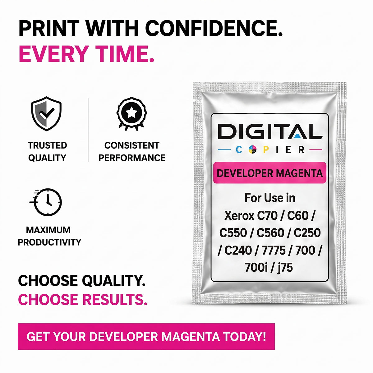Digital Copier Xerox Magenta Developer Powder | Compatible in Color C60 DCP770 DC250 J75 C75 550  | OEM Quality Developer Powder | Durable Quality | Value Price
