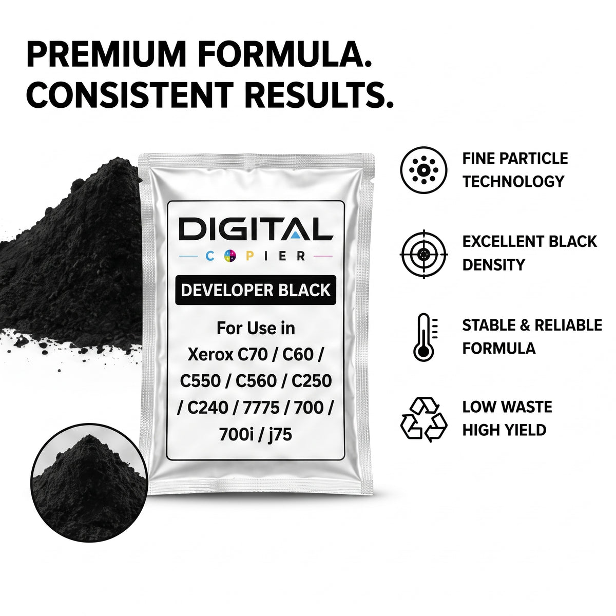 Digital Copier Xerox Black Developer Powder | Compatible in Color C60 C70 DC240 J75 C75 550 | OEM Quality Developer Powder | Durable Quality | Value Price