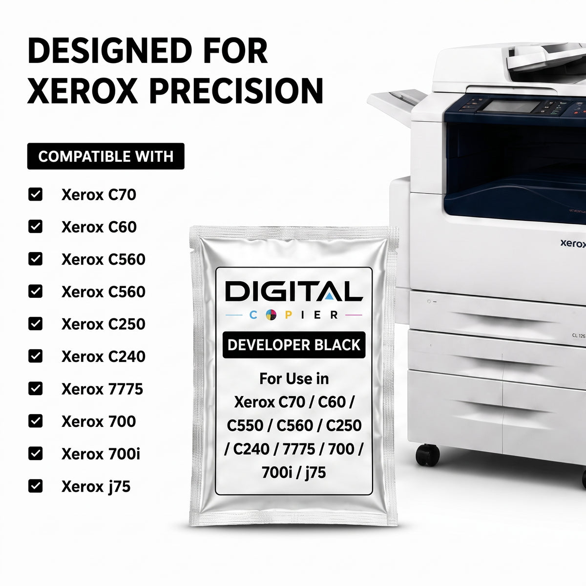 Digital Copier Xerox Black Developer Powder | Compatible in Color C60 C70 DC240 J75 C75 550 | OEM Quality Developer Powder | Durable Quality | Value Price