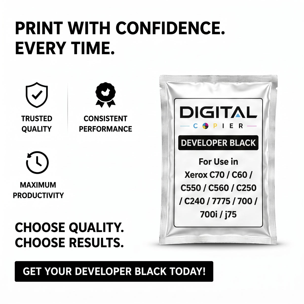 Digital Copier Xerox Black Developer Powder | Compatible in Color C60 C70 DC240 J75 C75 550 | OEM Quality Developer Powder | Durable Quality | Value Price