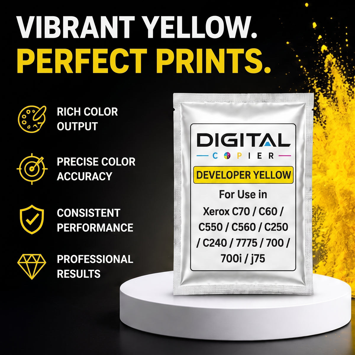 Digital Copier Xerox Yellow Developer Powder | Compatible in Color C60 DCP770 DC250 J75 C75 550 | OEM Quality Developer Powder | Durable Quality | Value Price