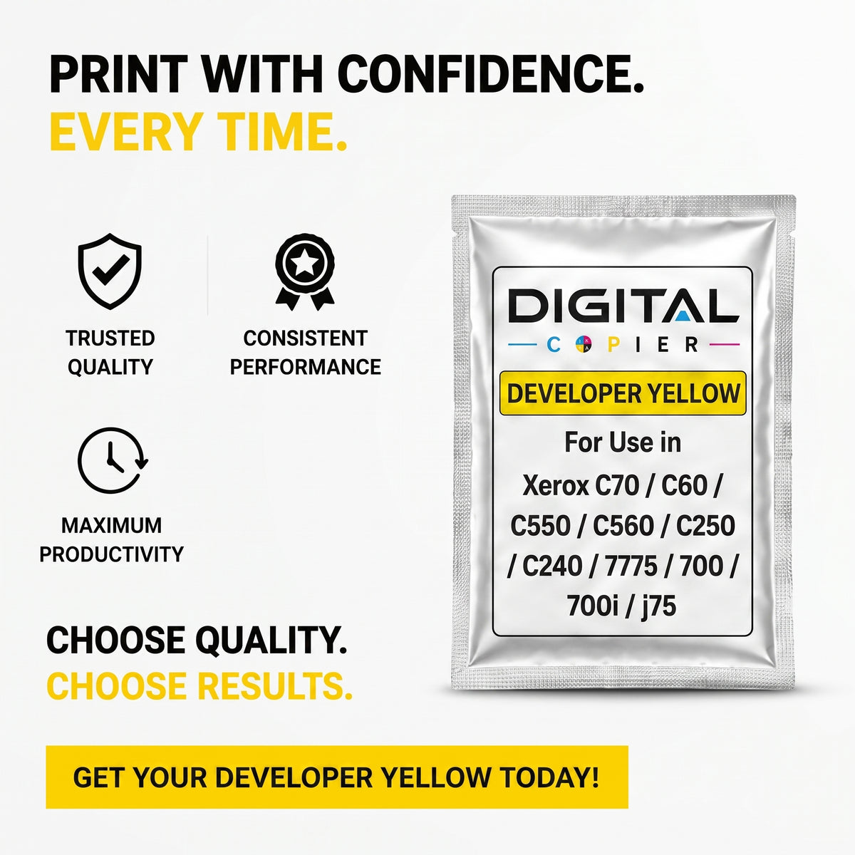 Digital Copier Xerox Yellow Developer Powder | Compatible in Color C60 DCP770 DC250 J75 C75 550 | OEM Quality Developer Powder | Durable Quality | Value Price