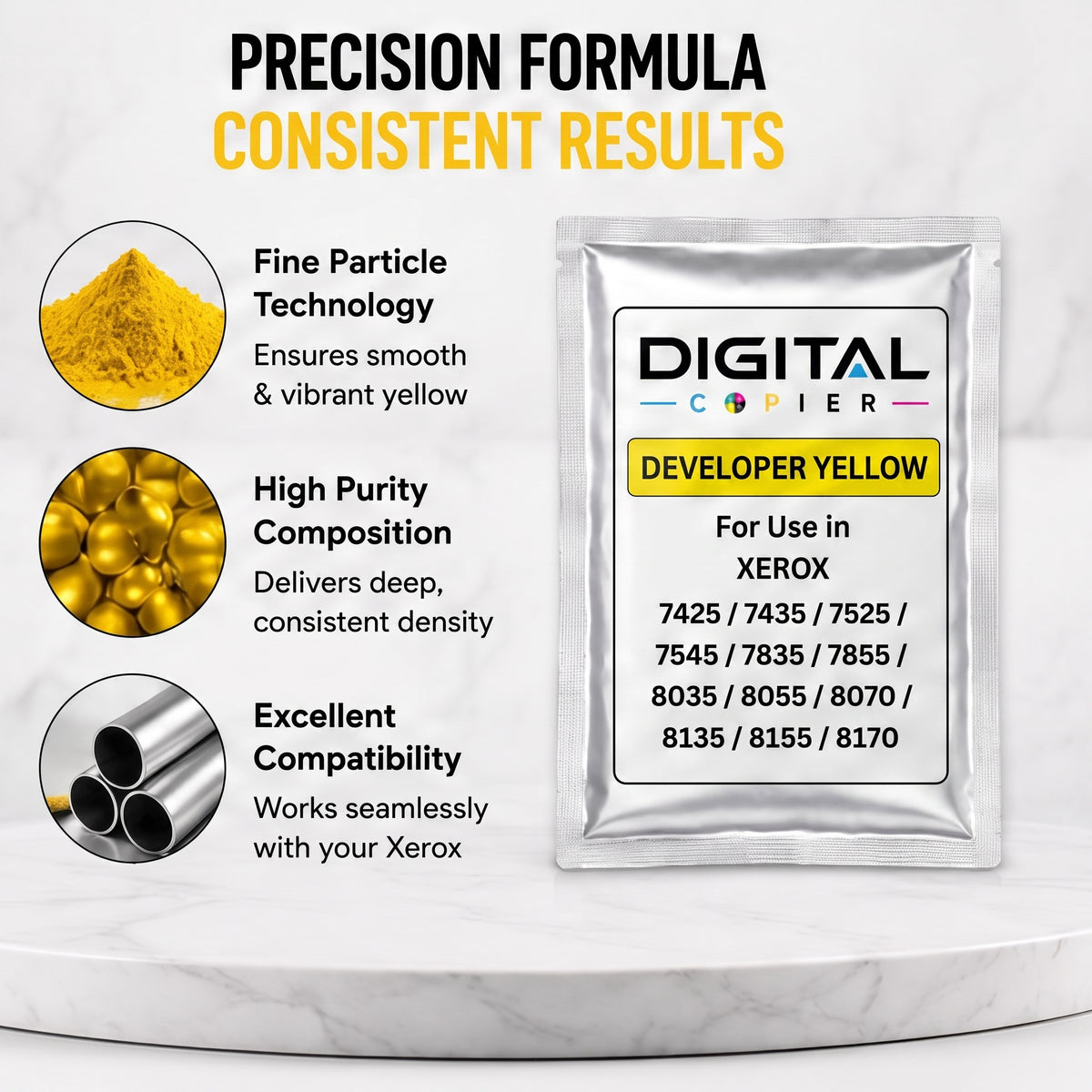 Digital Copier Xerox Yellow Developer Powder | OEM 675K67550 | Compatible in WorkCentre 7525 7855 7970 C7020 C8030 7500 | Durable Quality | Value Price